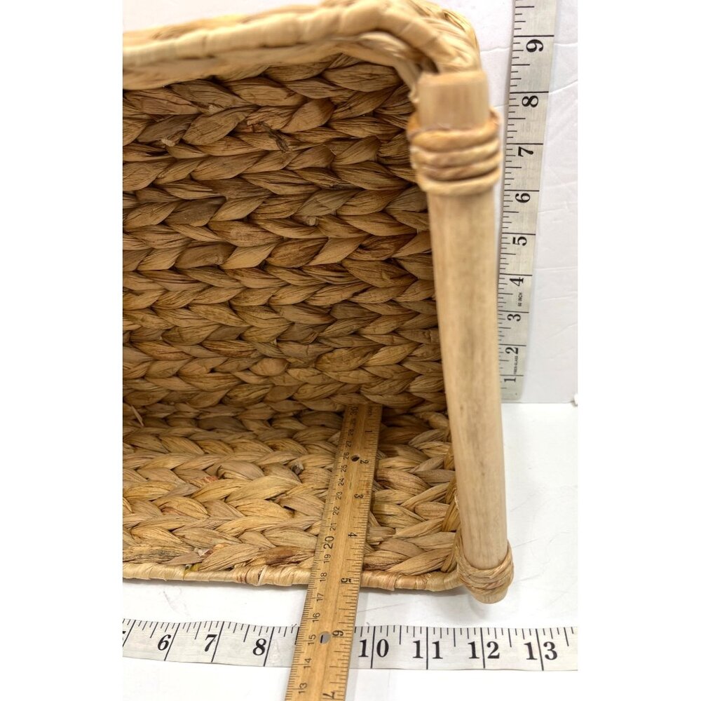 Set Of 4 Handwoven Rectangle Baskets With Wooden Accents Home Storage & Decor - Picture 11 of 13